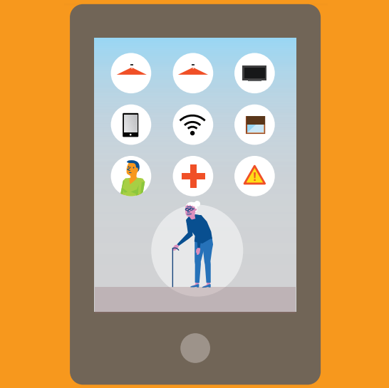 Illustration représentant des application sur smartphone sui peuvent être utiles pour une personne âgée.